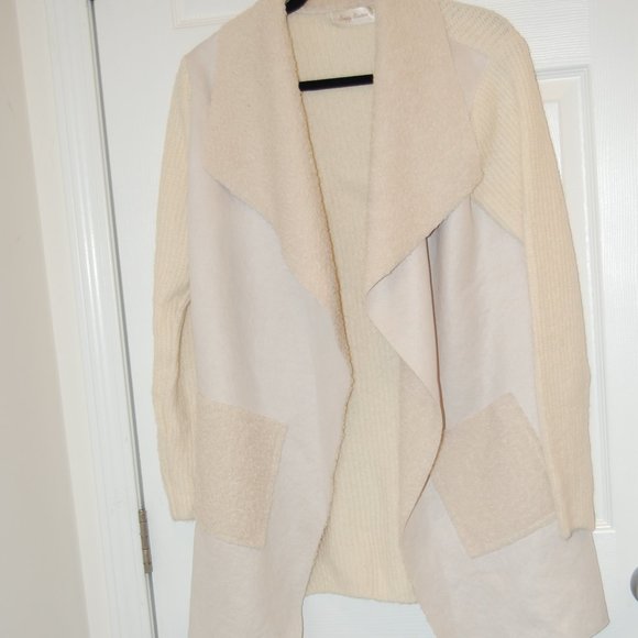 Simply Couture XL Ivory Suede& Sherpa Like Open Jacket W/ Knit Sleeves & Back - Picture 1 of 11